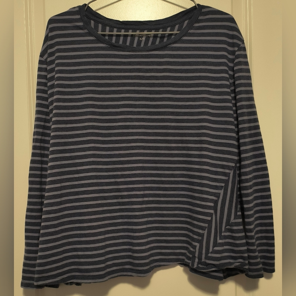 Denver Hayes Blue and Gray Striped Long Sleeve Tee